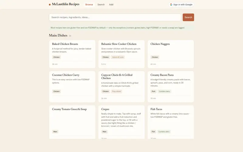 Recipes screenshot